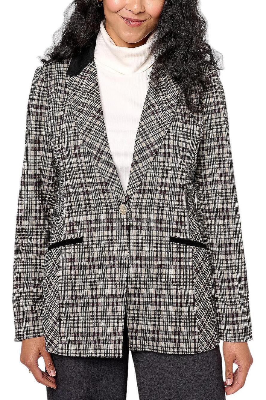 Tailored by Susan Graver Jacquard Knit Blazer w/ Faux Suede Trim Wine - Petite